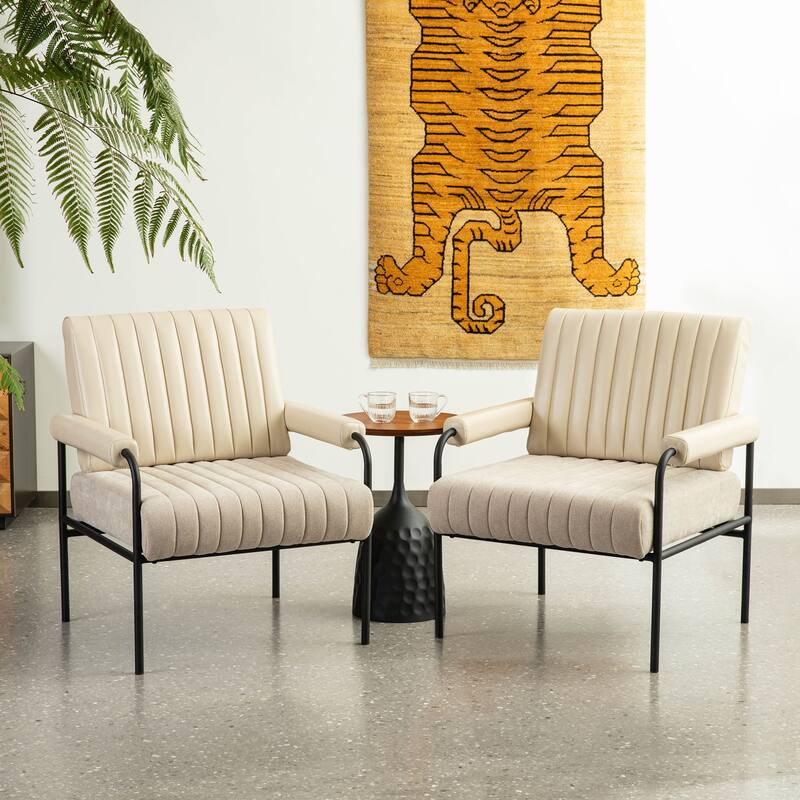 Glitzhome Set of 2 29.5"W Leatherette and Fabric Combination Armchairs With Padded Arms - 29.5" W x 34" H x 30" D