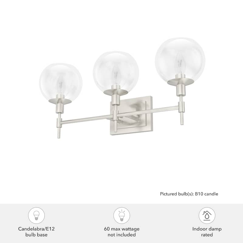 Hunter Xidane Vanity Wall Light - Bathroom, Mid Century Modern, Glam - Clear glass