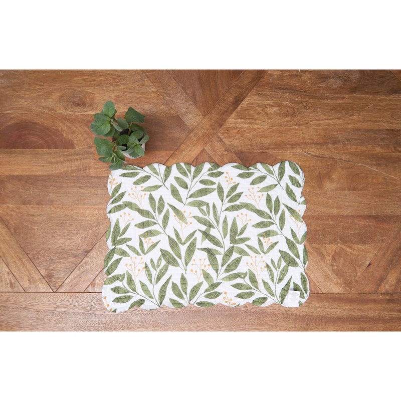 Joelle Floral Flowers Palm Leaf Vibrant Scalloped Placemats Set of 6, 13" x 19"