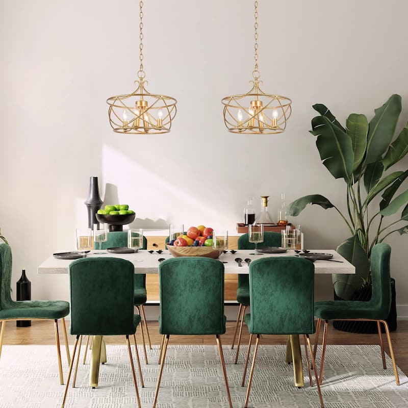 Mid-century Modern Gold Rustic Cage Chandelier Dimmable Adjustable Farmhouse Drum Pendant Light - D15.7"xH14.3"