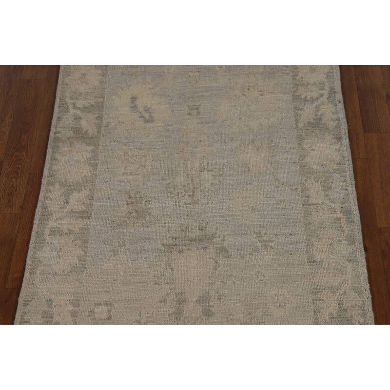 Hand Knotted Oriental 100% Wool Carpet Transitional All-Over Beige & Ivories Oushak Runner Rug - 8' 4'' X 3' 0''
