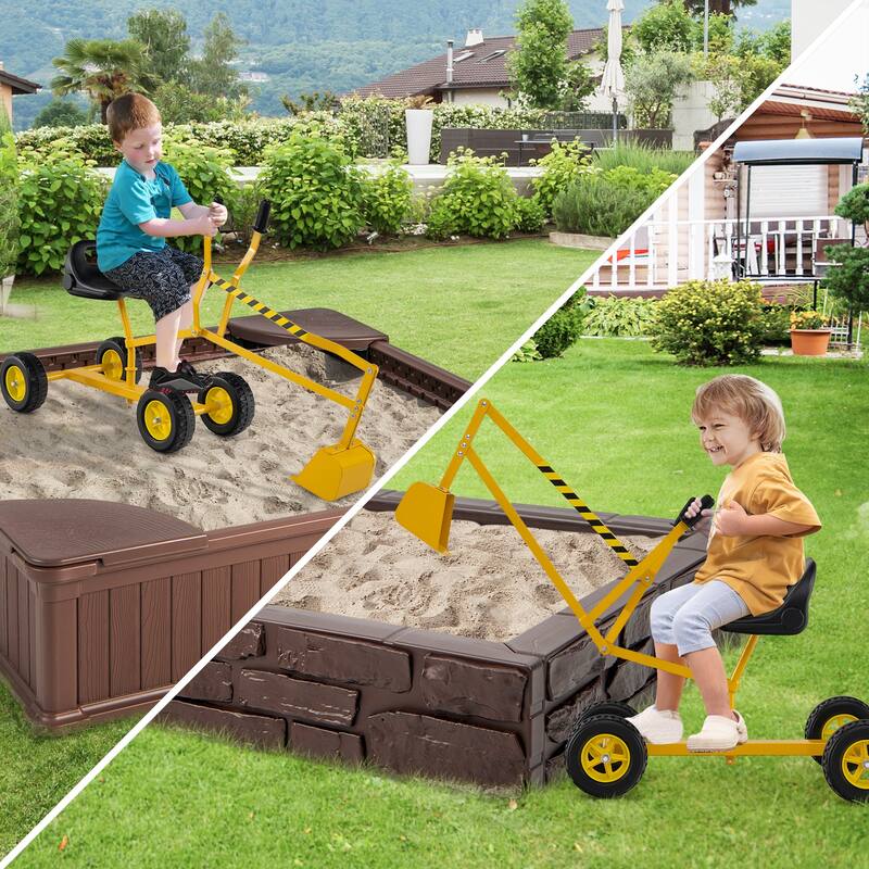 Kids Ride-On Sand Digger Toy with Rotating Seat and Bucket, Metal Frame Excavator for Ages 3+ - 48" x 16" x 26"
