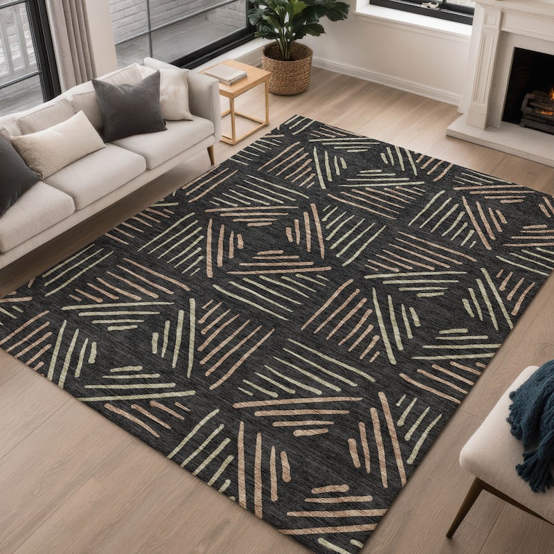 Machine Washable Indoor/ Outdoor Geo Dia Chantille Rug