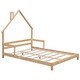 preview thumbnail 6 of 7, Natural Full Size Pine Wood House-Shaped Headboard Floor Bed with Handrails and Slats