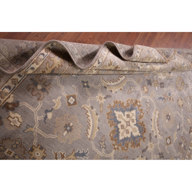 Floral Gray Oushak Indian Area Rug Hand-Knotted Wool Carpet - 8'1" x 9'11"