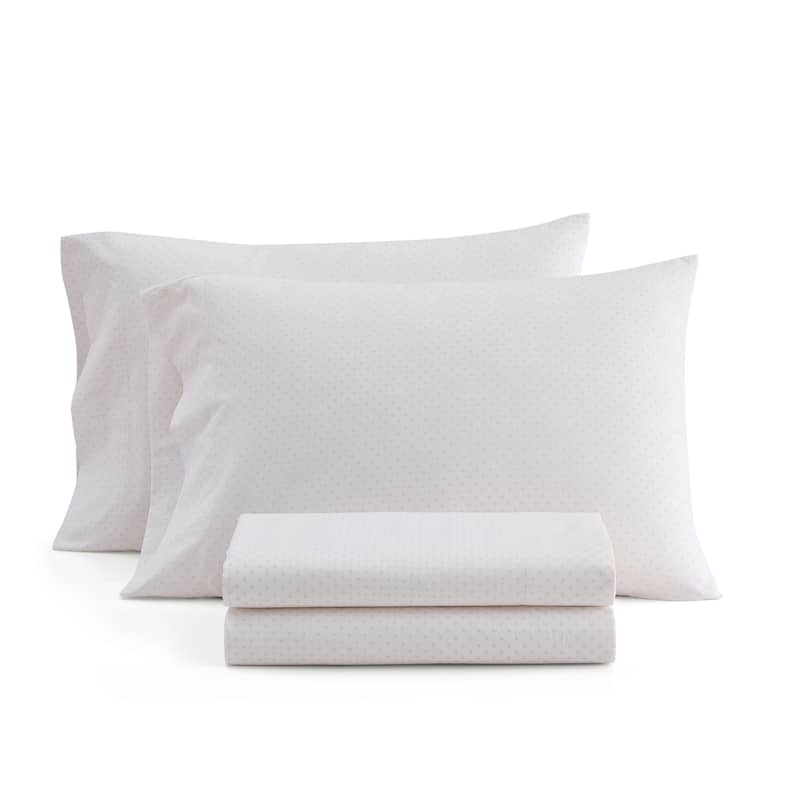 Martha Stewart Printed Cotton Percale Sheet Set - Polka Dot Pink - Full