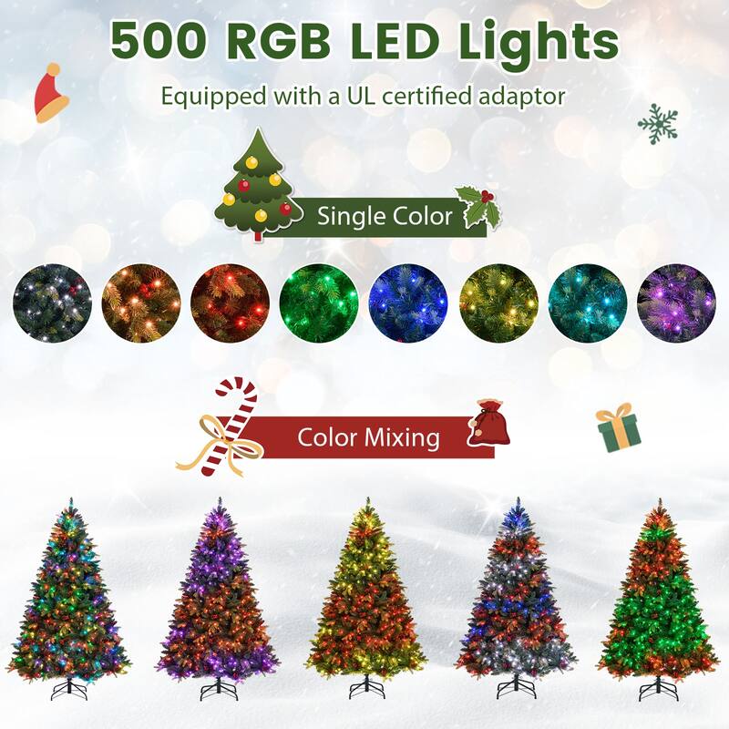 Costway 5/6/7/8 FT Artificial Christmas Tree with 250/370/500/650 RGB - Green - See Details