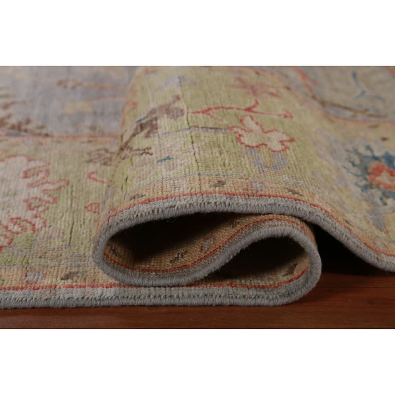 Hand Knotted Oriental 100% Wool Carpet Transitional All-Over Navy Blue & Blues Oushak Area Rug - 8' 11'' X 6' 1''