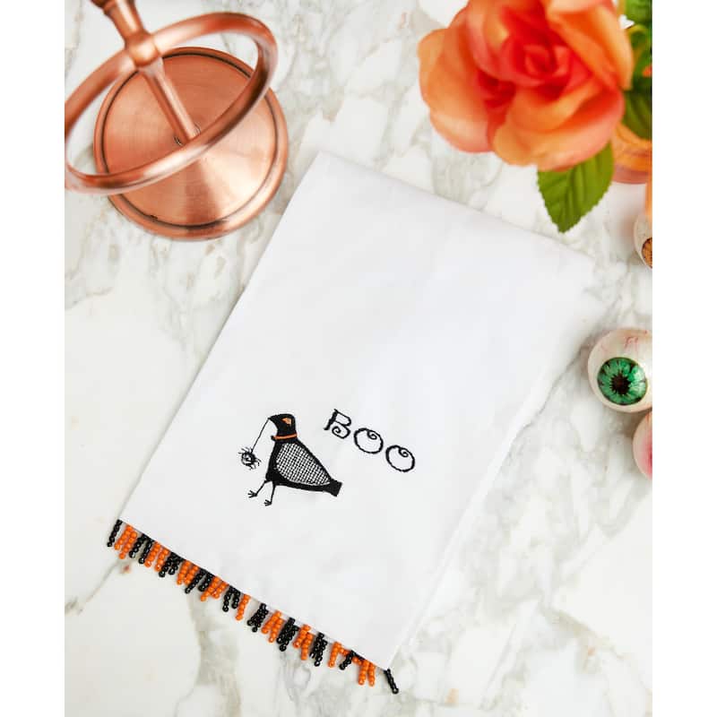 Black Crow Beaded Guest Towel