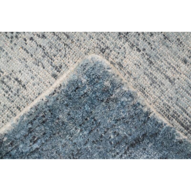 Hand Knotted Oriental Viscose Silk Carpet Modern Pictorial Navy Blue & Blues Abstract Area Rug - 7' 6'' X 5' 8''