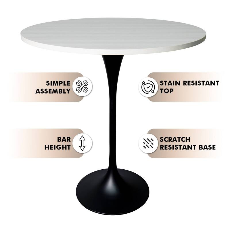 LeisureMod Verve 36" Bar Height Dining Table with MDF Round Top in Black Marbleized
