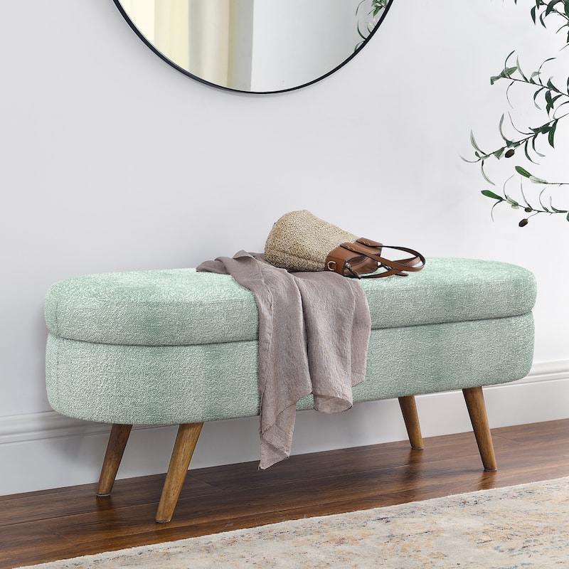 Ottoman Oval Storage Bench,Rubber Wood Legs