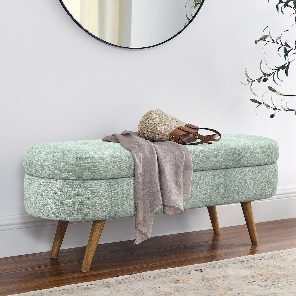 Ottoman Oval Storage Bench,Rubber Wood Legs