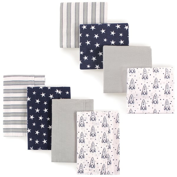 slide 1 of 1, Hudson Baby Infant Boy Cotton Flannel Burp Cloths and Receiving Blankets, 8-Piece, Rocket Ship, One Size One Size - Rocket Ship
