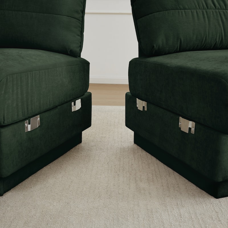 GDFStudio Sylvie Ashworth Chenille Cloud U-Shaped Loveseat Sofa with Movable Ottomans, Deep Seat