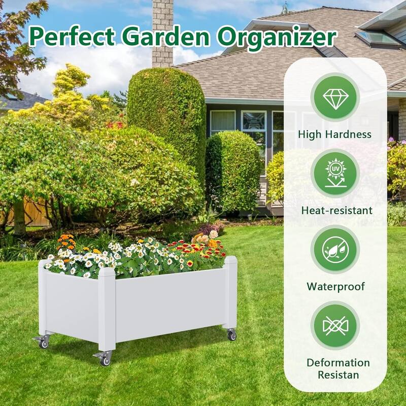 Resin Planter Raised Beds with Steels, Waterproof Resistant,Elevated Garden Beds for Backyard,Patio, Balcony