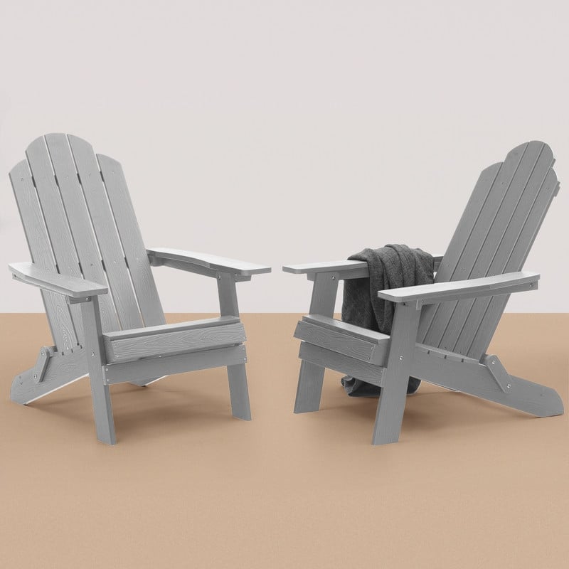 WINSOON All Weather HIPS Outdoor Folding Adirondack Chairs Outdoor Garden Patio Chairs set of 2 - Grey