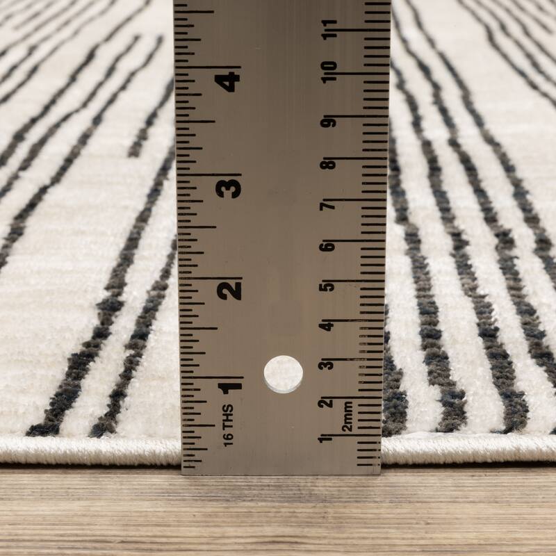 Hansel Etched Stripes Black/ Beige Area Rug