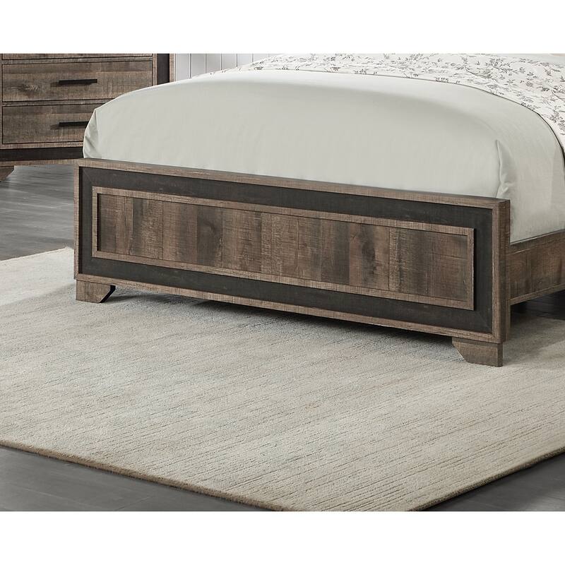 Queen Size Oak Finish High Headboard Wooden Bed with Panel Design