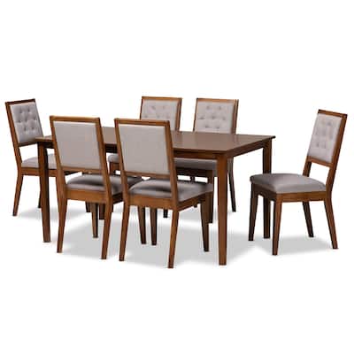 7 Piece Dining Set Fabric Upholstered Chairs Wood Table Modern Dining Room Set