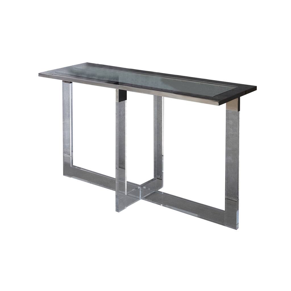 Greigh 54 Inch Console Side Table, Acrylic Intersected Base, Silver Metal
