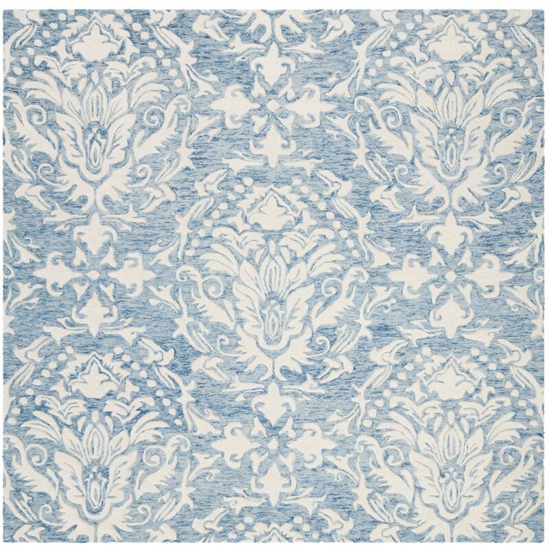 SAFAVIEH Handmade Blossom Lollie Modern Floral Wool Rug - 8' Square - Blue/Ivory