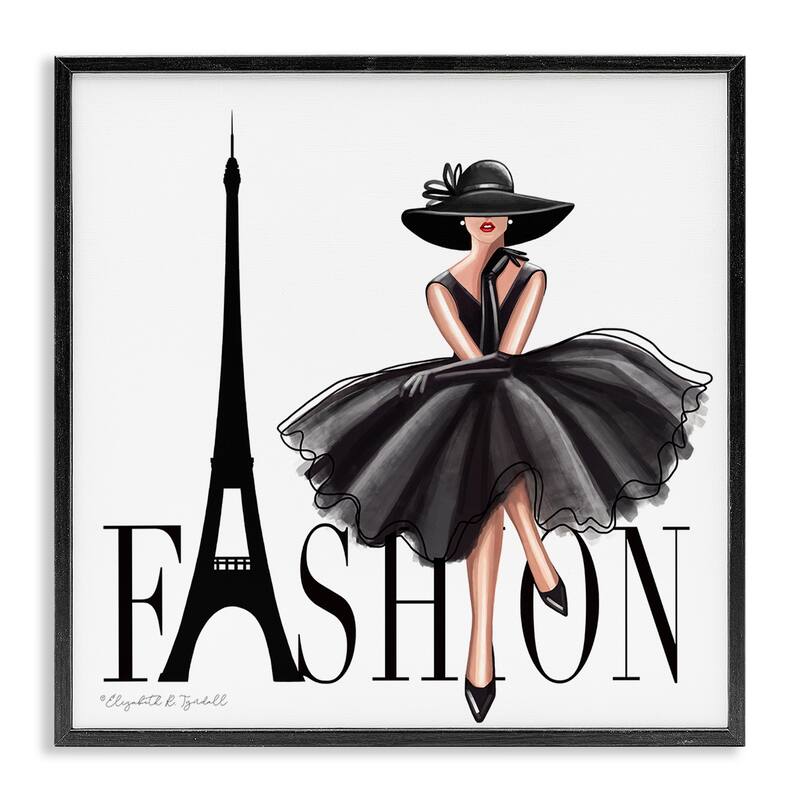 Stupell Parisian Fashion Illustration High End Design Black Dress Framed Wall Art - 12 x 12 - Grey
