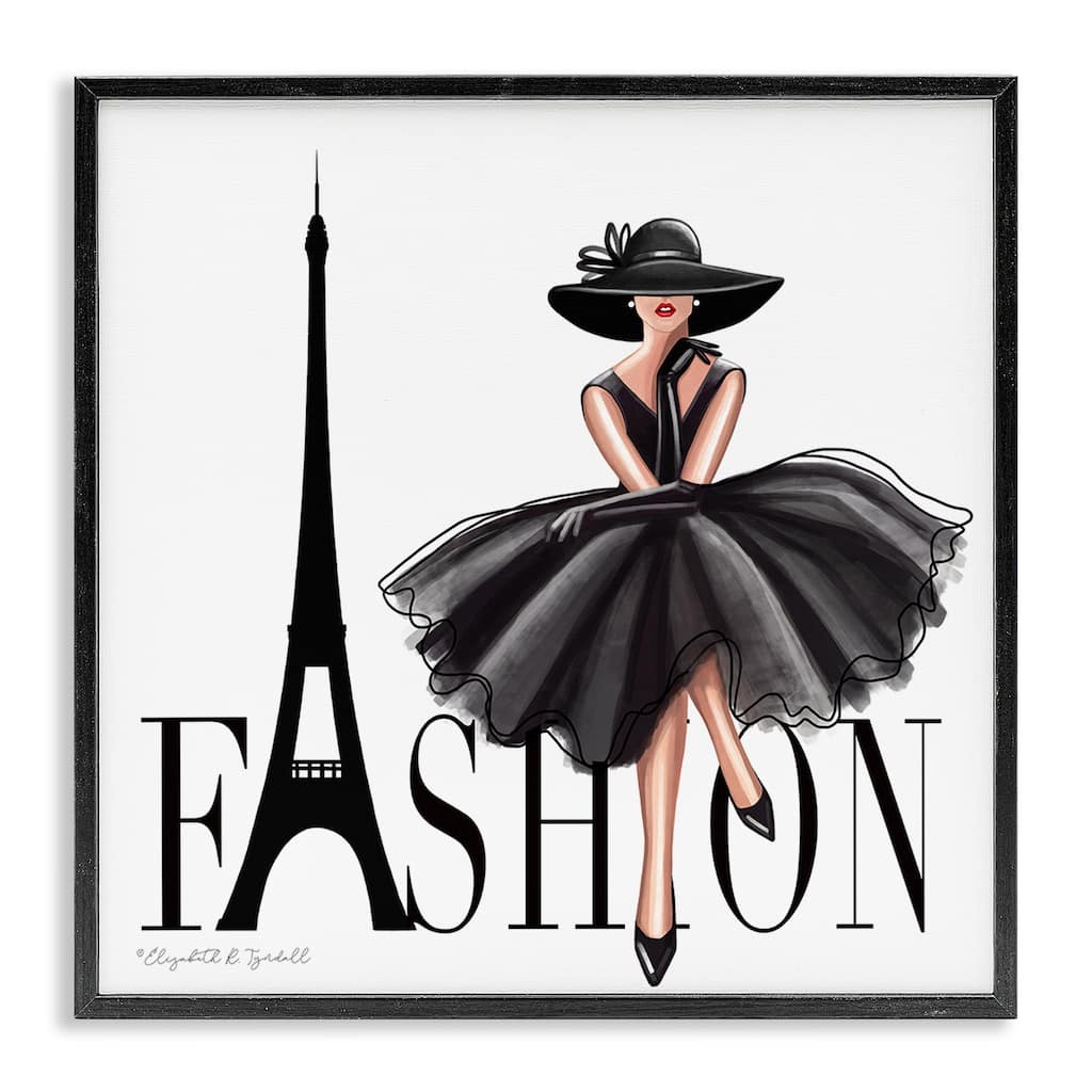 Stupell Parisian Fashion Illustration High End Design Black Dress Framed Wall Art