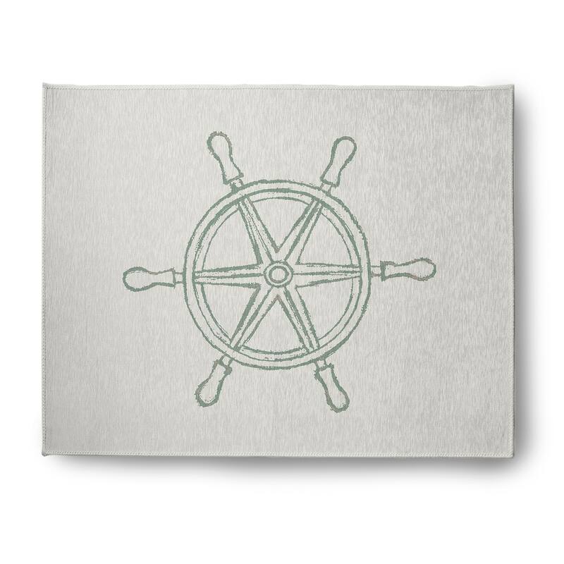 Large Ship Wheel Nautical Chenille Rug - Sage - 8' x 10'