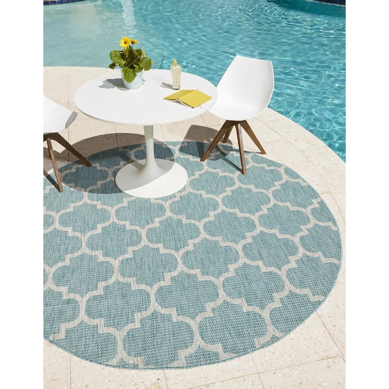 Outdoor Khence Collection Area Rug - Aquamarine - 5' Round