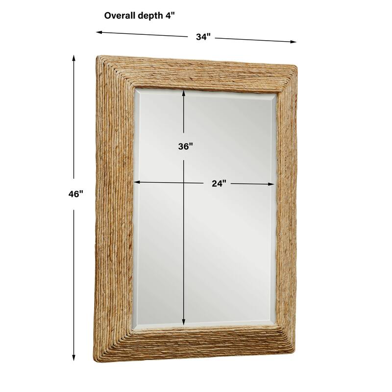 Wooden Framed Beveled Rectangular Wall Mirror - 46" - Beige