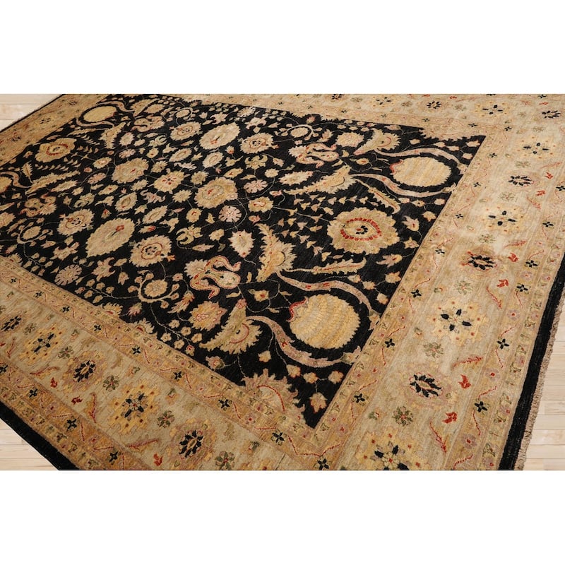 10x14 Exquisite Black & Beige 100% Wool Chobi Peshawarr Area Rug - 9' 3'' x 13' 4''