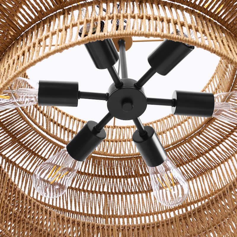 4/6-Light Boho 3-Tier Hand Woven Rattan Drum Chandelier