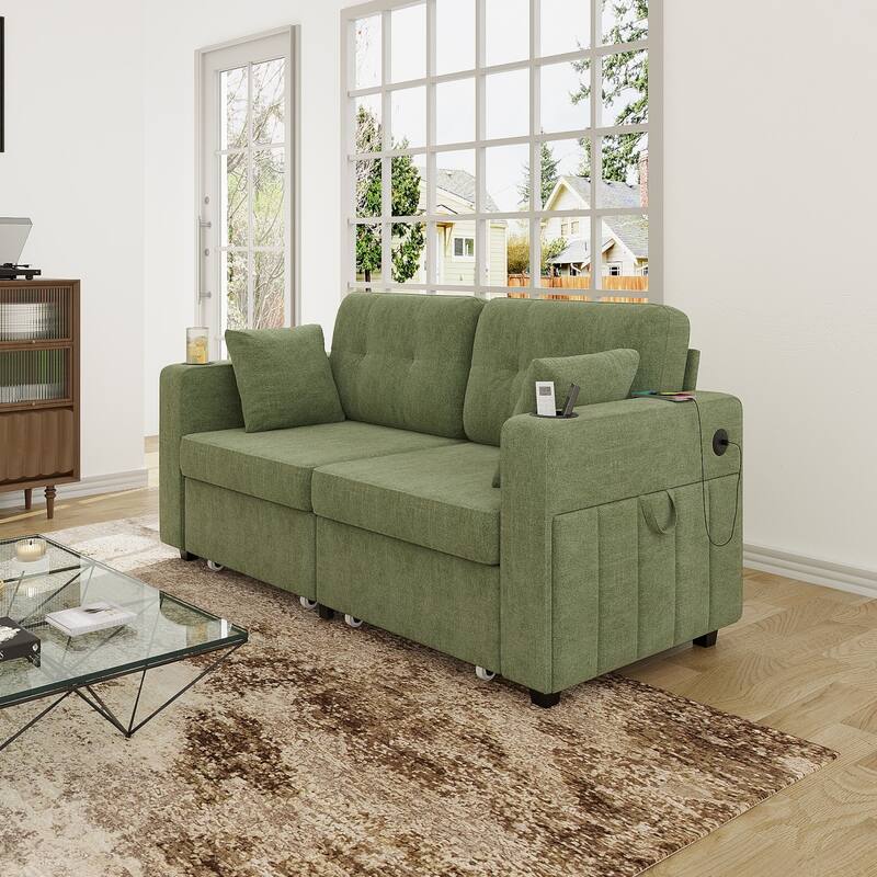 67.76" Chenille 3-Seater Sofa with USB Ports and Storage