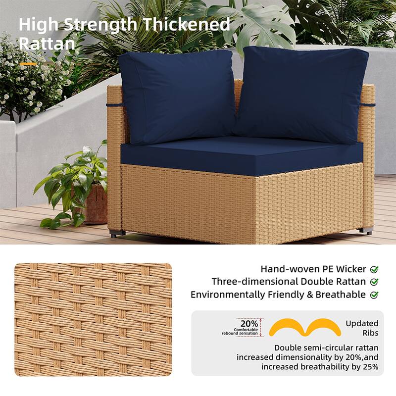 Patio Watcher Patio Conversation Set 9-Piece Yellow Wicker Sectional Seating Group with Cusions