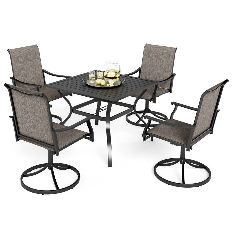 MAISON ARTS 5-Piece Patio Dining Set, Metal Table and 4 Textilene Fabric Swivel Dining Chairs