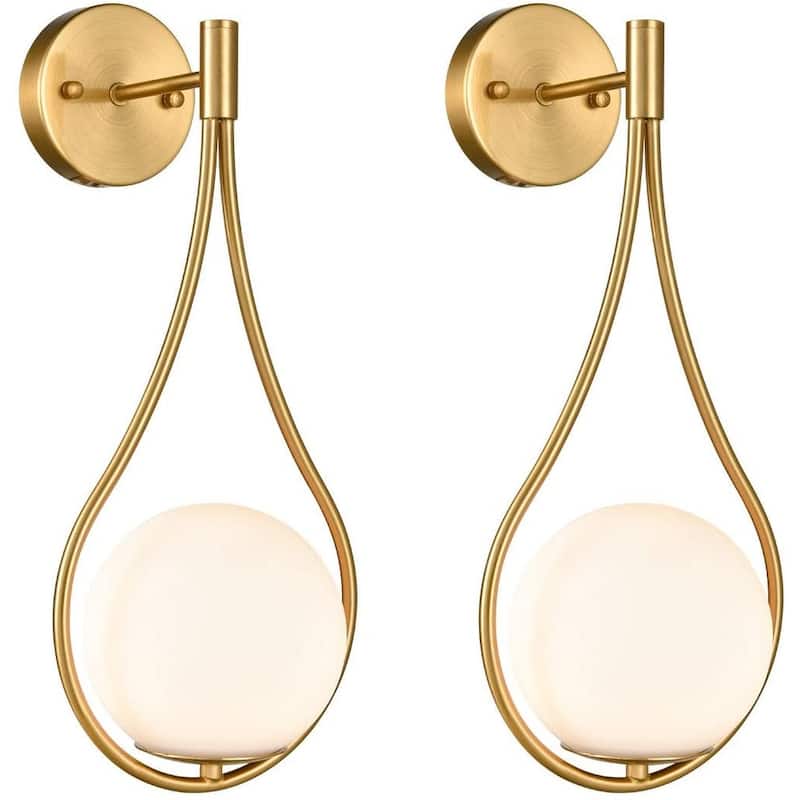 Porches Modern Wall Sconce with Opal Globe Glass Shade 2-Pack