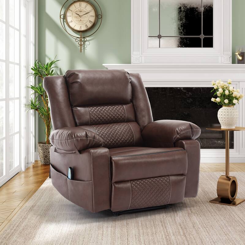 Brown Manual Leather Massage Recliner with 8-Point Vibration, Lumbar Heating, and Multiple Reclining Options