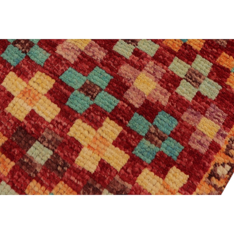 Eclectic Balochi Spence Red/Blue Hand Knotted Wool Rug - 3'3'' x 5'0''