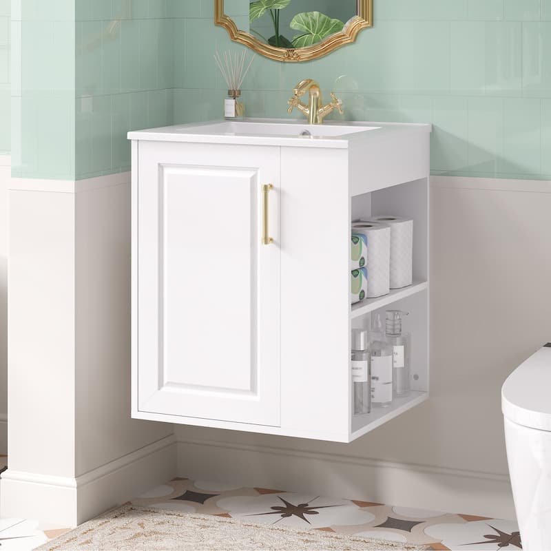 20" Wall Mounted Bathroom Vanity with White Integrated Ceramic Sink - 20.3'' x 18.5'' x 24''