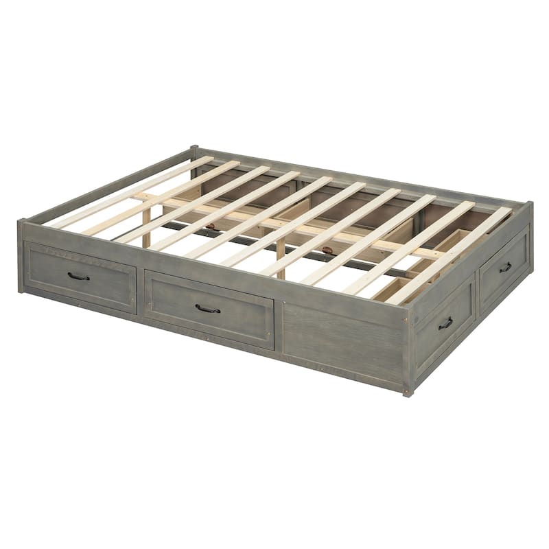 Full Size Platform Bed with 6 Storage Drawers in Antique Gray