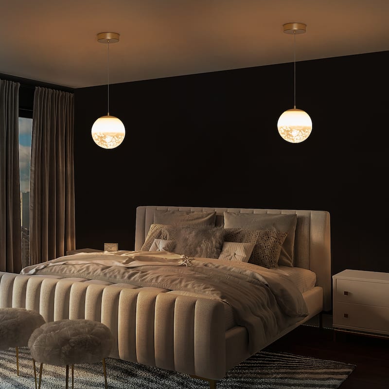 Modern LED Pendant Light with Translucent White Glass Globe - Dia.8-in