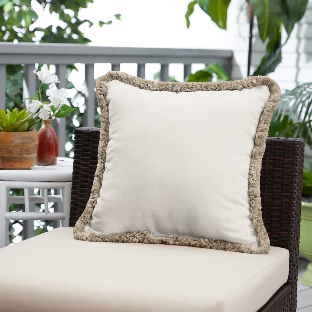 Sunbrella Canvas Natural and Taupe Fringe Indoor/ Outdoor Pillow - 18 in x 18 in