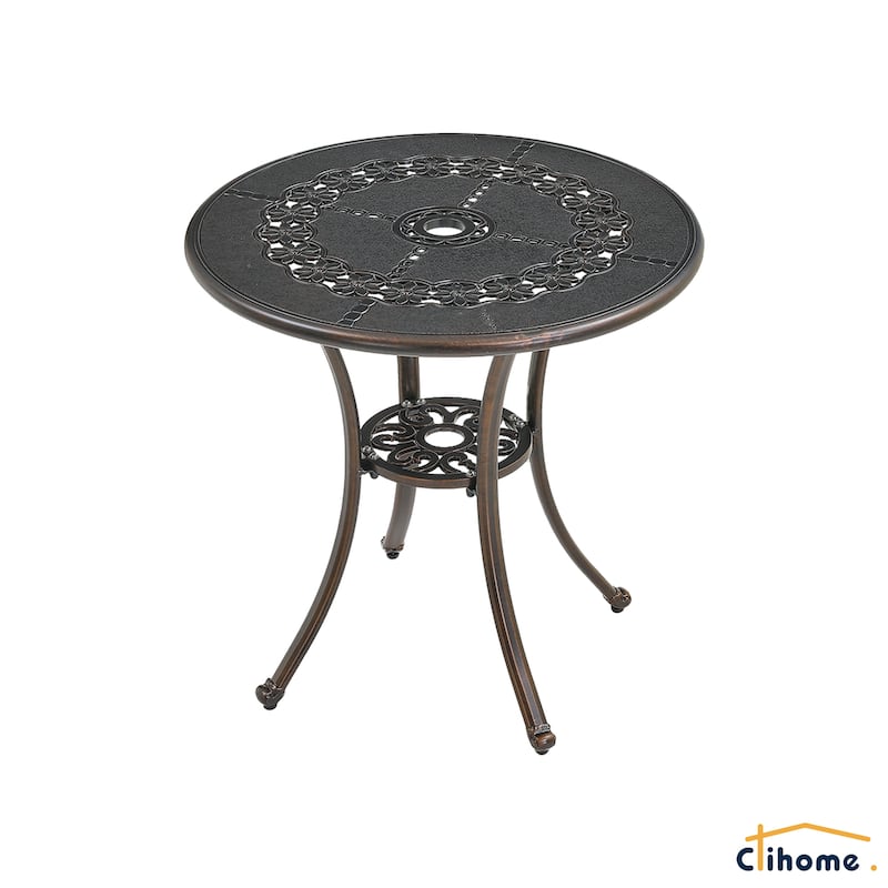 Clihome Cast Aluminum Patio Terrace Dining Table with Umbrella Hole