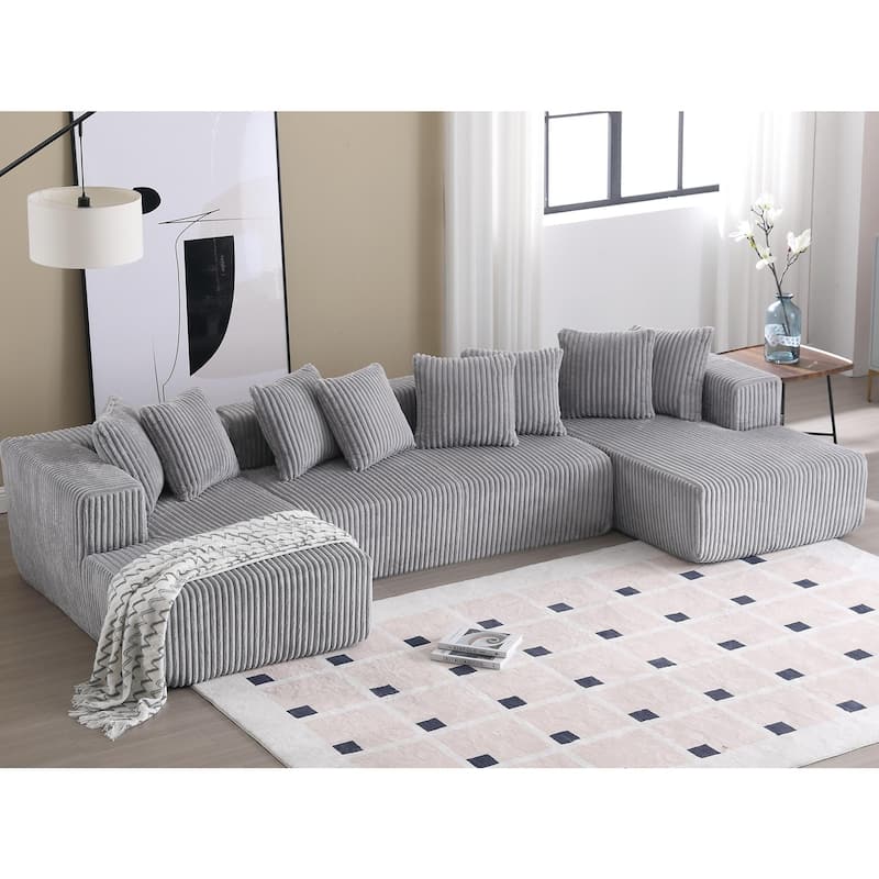 131"Modular Sectional Couch,U-shaped Sofa,Chaise Lounge,Striped fabric,Upholstered 4 Seater Couch for Living Room, Bedroom - Gray