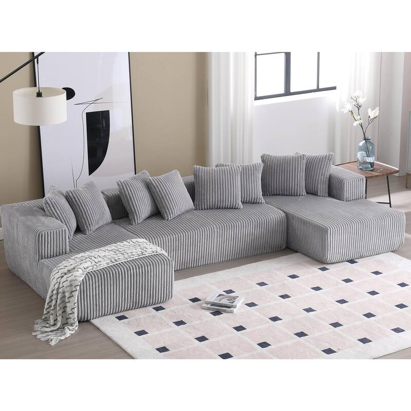 131'' Modular Sectional Couch, U-shaped sofa , Chaise Lounge, Striped fabric - Grey
