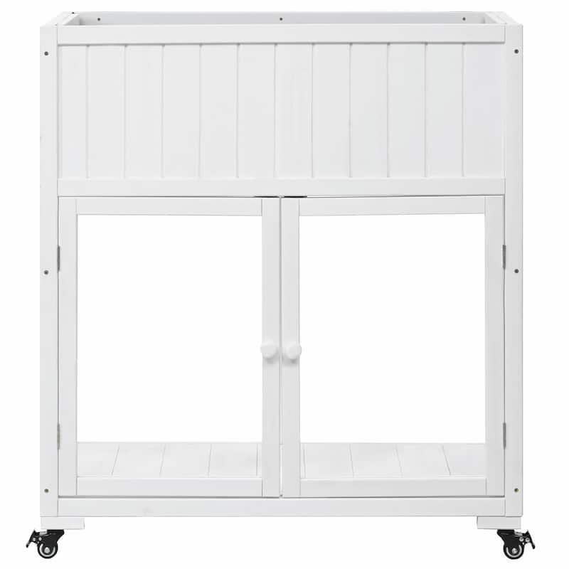2-Door Mini Wood Cold Frame - Compact Garden Greenhouse with Wheels and Raised Bed Liner