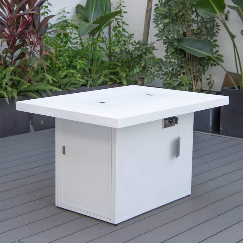 LeisureMod Chelsea 44" Modern 55000 BTU Propane Patio Fire Pit Table with Wind Guard for Porch Backyard Garden Decor