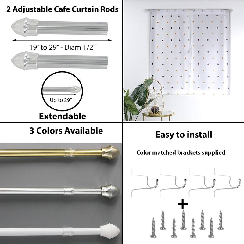Set of 2 Cafe Curtain Rods Adjustable - Diam 1/2