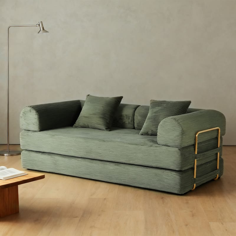 Corduroy Folding Compressed Sofa Couch with Freely Configurable Layout - Green